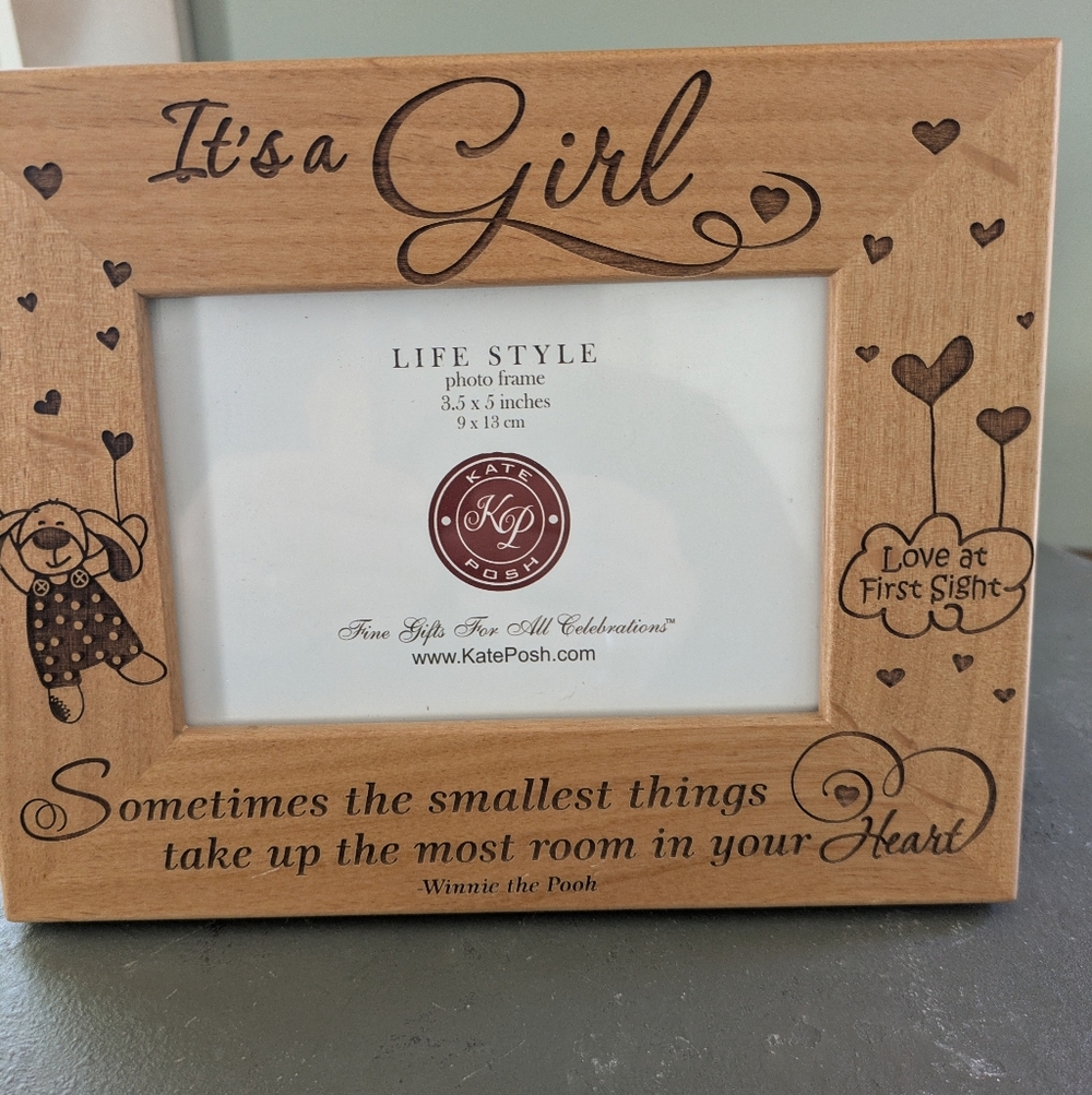 Kate Posh "It"s a Girl" Wood Picture Frame. Winnie The Pooh Saying On Frame.
